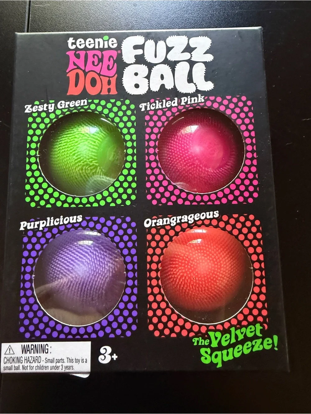New Nee Doh Fuzz Ball 4 Pack Mini Balls Teenie Pink Purple Orange Green Velvet